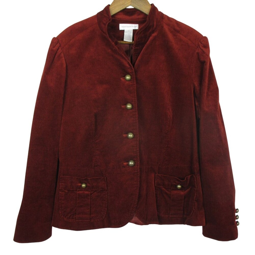 Worthington Women's Rust Corduroy Blazer Jacket 14 With Gold Button Accents